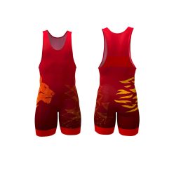 Gyerek birkózó mez oroszlános mintával - piros